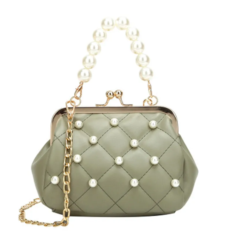 

New Arrrival Women Bag Flap Shape Pearl Small Square Bag Plaid Pattern Shoulder Crossbody Bag PU Leather Clutch bolso mujer J3