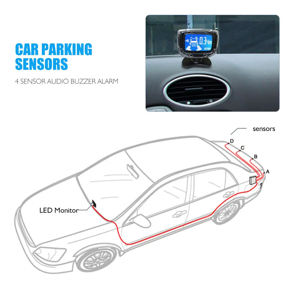 Водостойкий автомобильный парковочный задний Реверс 4 датчики комплект зуммер радар 2,5 светодио дный дисплей сигнализация
