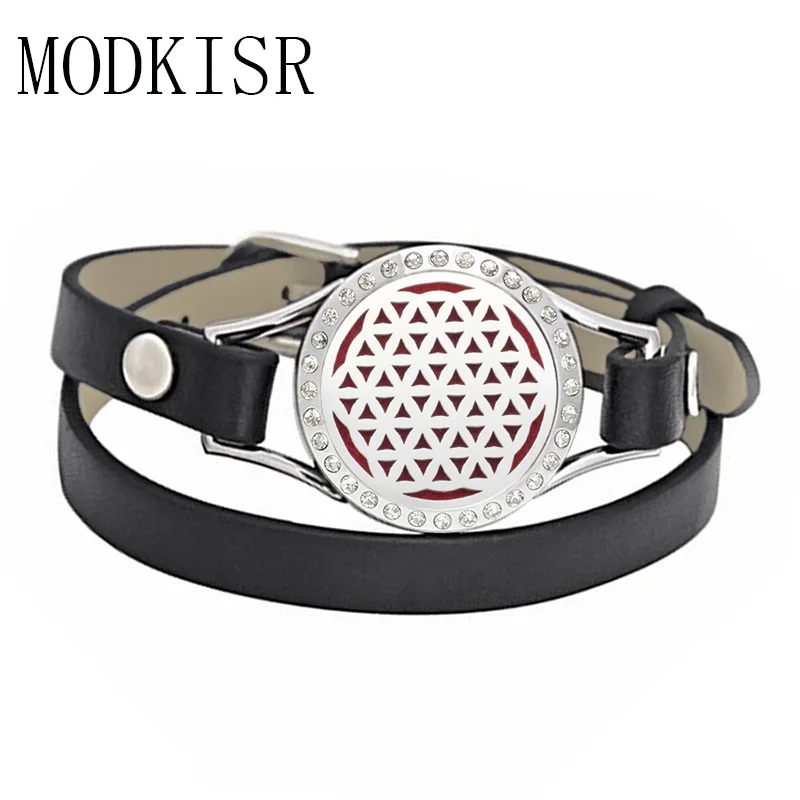 

MODKISR Fashion Stainless Steel Geometry Essential Oil Diffuser Bangle Leather Aromatherapy Bracelet Box With Complimentary Pads