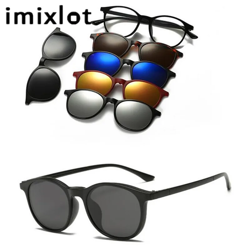 Günstige IMIXLOT 5 Magnetischen Sonnenbrille Clip Gespiegelt Klipp auf Sonnenbrille Männer Polarisierte Clips Benutzerdefinierte Rezept Myopie