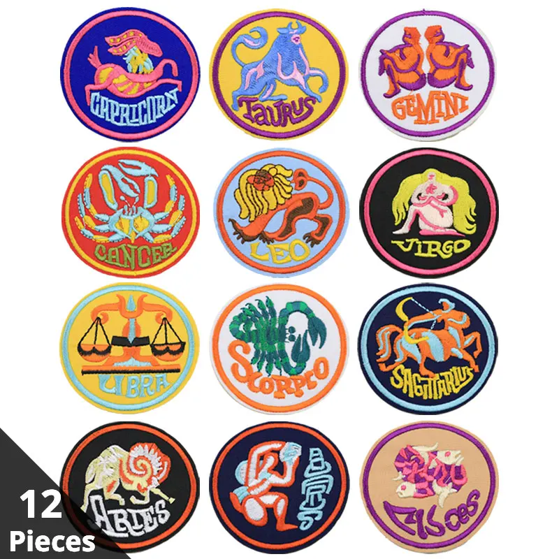 

Zodiac Sign Sticker for Clothes Applications Patches on Clothing Iron Stripes Embroidered Patch for Backpack Handbag Badges