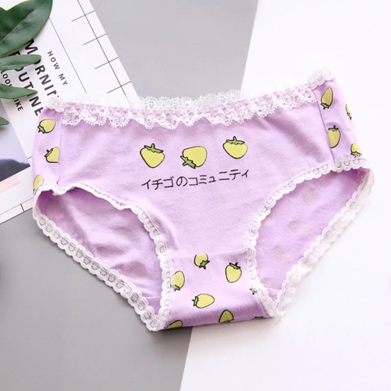 Pink strawberry Women Panties Lady Cotton Underwear Japanese Kawaii Girls Breathable Seamless Low Waist Briefs Underwear - Color: 8