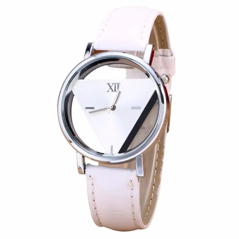 Унисекс часы дизайн модные женские часы Элегантные полые треугольные часы модные женские тонкий кожаный ремешок кварцевые часы* A - Цвет: WHITE