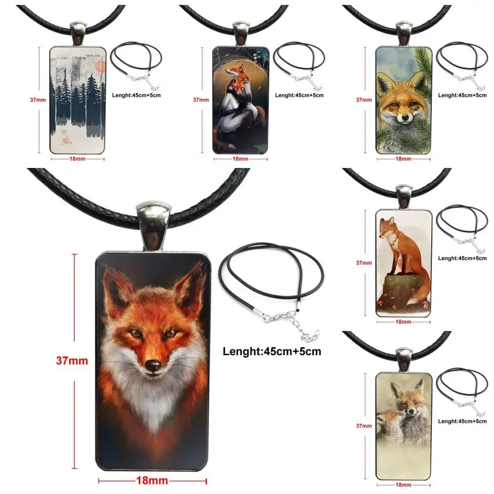 

For Women Christmas Gift Fashion Glass Cabochon Pendant Rectangle Necklace Choker Necklace Jewelry A Fox In The Wild Red Fox