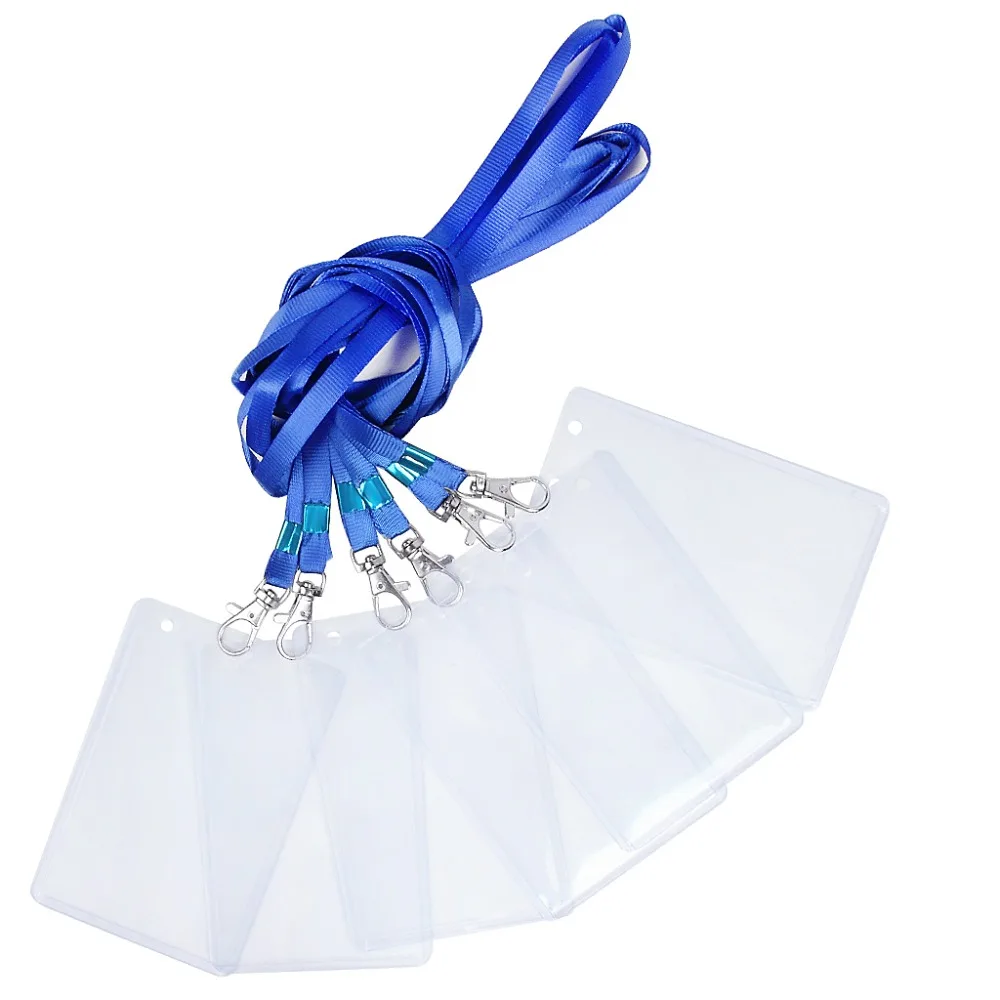 6 Packs of ID Card Holder With Blue Metal Clip Neck Lanyard 4.723.15inch Transparent Badge Card Holder For Office Exhibition Staff Group Members (1)