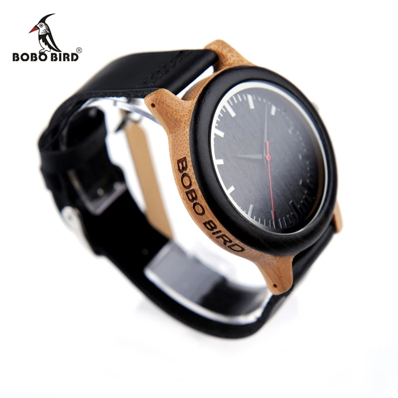 New 2017 Luxury Brand BoBo Bird Watch Men Women Bamboo Watches Black Leather Strap Quartz Wristwatches