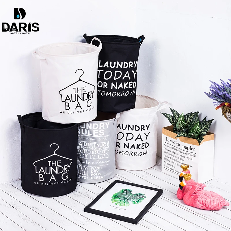 SDARISB Foldable Fabric Laundry Basket English Letter Folding Canvas