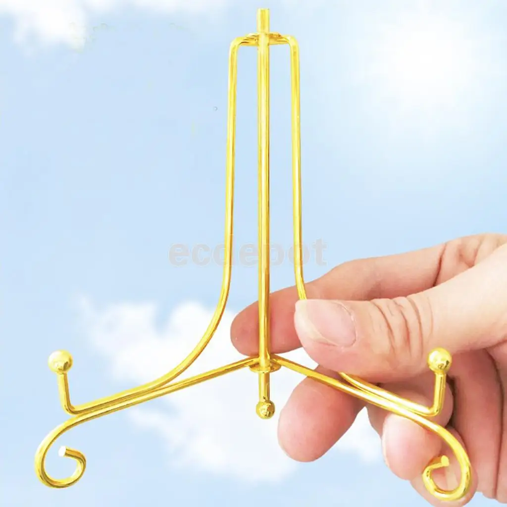 Iron Wire Display Easel China Prize Plate Holder Photo Painting Display Ledge 4-12'' Gold