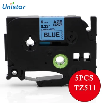 

Unistar 5pcs Label Ribbons TZe511 TZ511 Compatible for Brother P-touch Printer Black on Blue 6mm for Brotrher Tape TZe-511