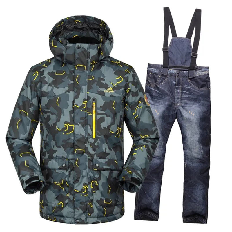 High quality skiing men's jacket and pants thicken snow suit Warm ski winter clothing set for men outdoor send russia | Спорт и
