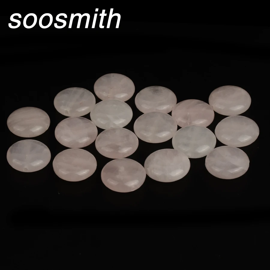 soosmith Natural Flat Round Stone Beads Pink Quartz Loose Beads For Jewelry Making Diy Jewelry Bracelet Necklace Handmade Craft (1)