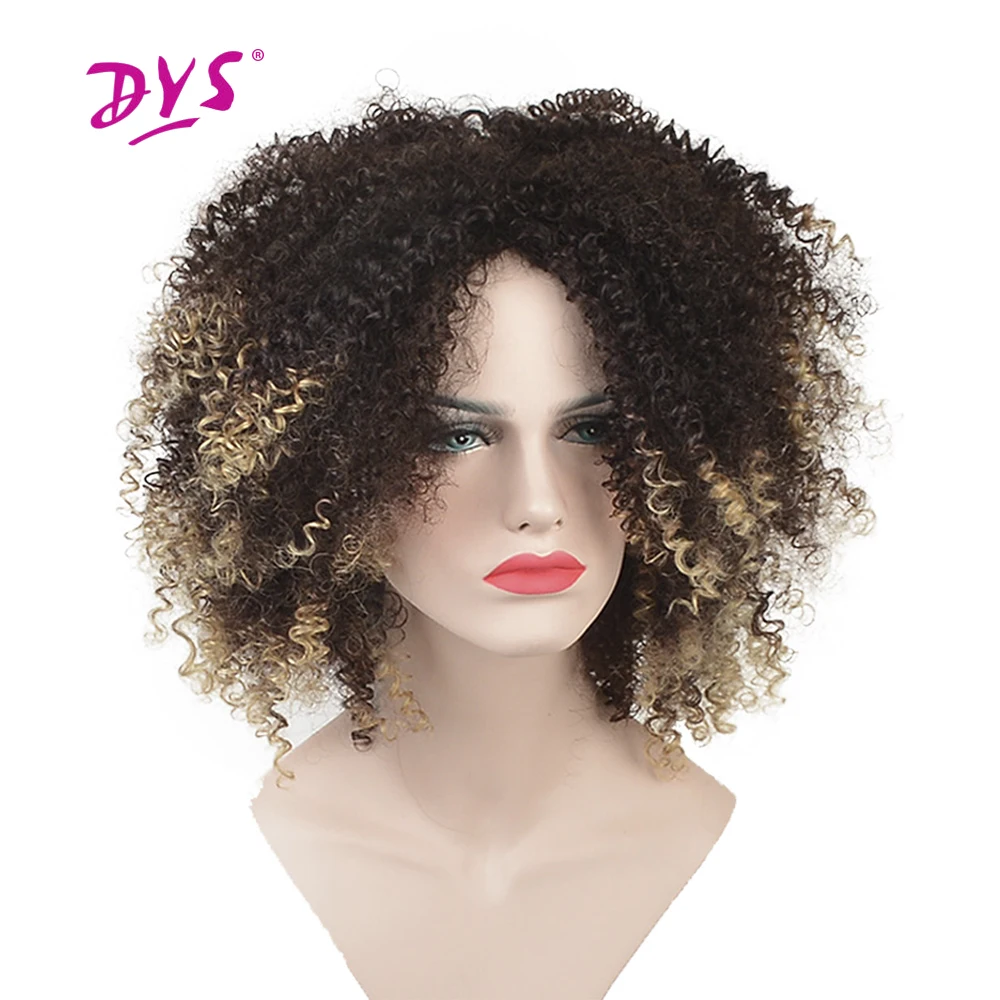Deyngs Korotkie Afro Kudryavye Sinteticheskie Pariki Dlya Chernyh Zhenshin Ombre Blond Naturalnye Afro Kudryavye Volosy S Chelkoj Kosplej Partii Par B Enquesta Me