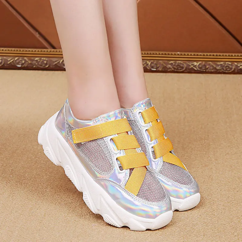 

YOUBROER Dazzle Color Net Face Candy Color Platform Shoe Magic Stick Summer Sneaker Female