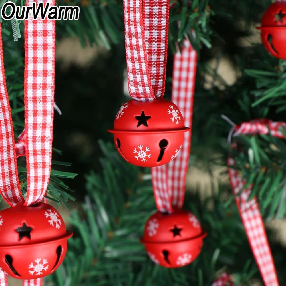 OurWarm 200 шт. подвесные Рождественские елочные украшения колокольчики красный металл Снежинка колокольчики рождественские украшения колокольчик кулон