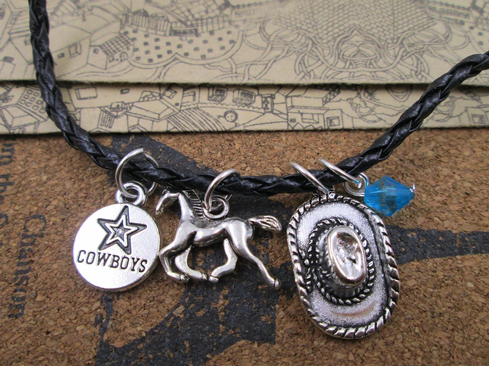 

leather chain necklace cowboys/rider/horse necklace ,friend gift,birthday present ,pendant necklace