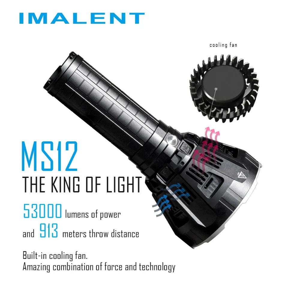 

IMALENT MS12 Super bright flashlight 12 x CREE XHP 70 LEDs max 53000 beam throw 913 meter outdoor search torch with battery pack