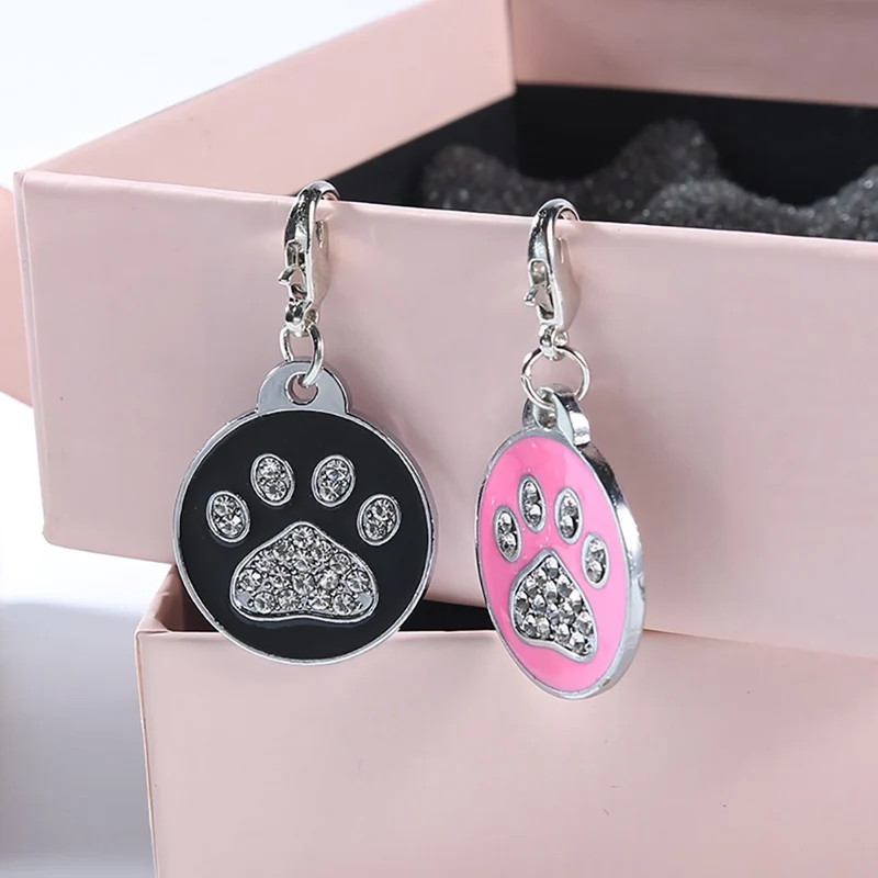 Pet Dog Collar Hanging Ornament Engraved Information Tag for Name Preventing Losing Design with Lovely Bone footprint Shape