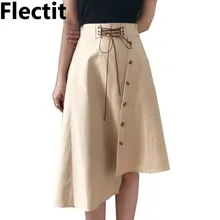 Флектит винтажная кружевная Асимметричная юбка на пуговицах спереди женская черная хаки Юбка До Колена трапециевидная юбка Осенняя зимняя одежда