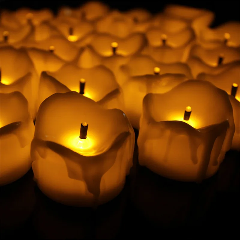 Pack of 6 Flickering Tea Candles Battery Operated Candle LED,Yellow light Electronic Fake Flameless tealights For Wedding