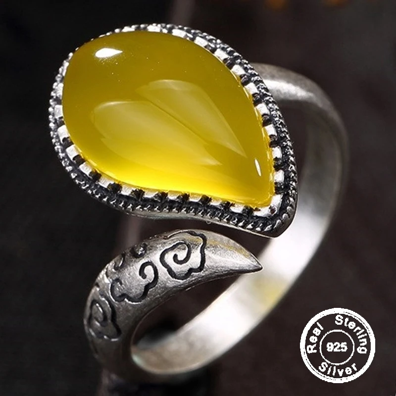 

NOT FAKE Poland S925 Fine Jewelry Ring Sterling Silver Women Cloud Teardrop Natural Artisan Baltic Semi Gemstone amber opal