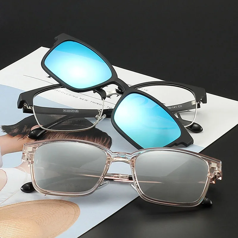 Квадратные оправы с магнитным зажимом, поляризованные солнцезащитные очки в стиле ретро, поляризационные солнцезащитные очки, винтажные светоотражающие очки, UV400