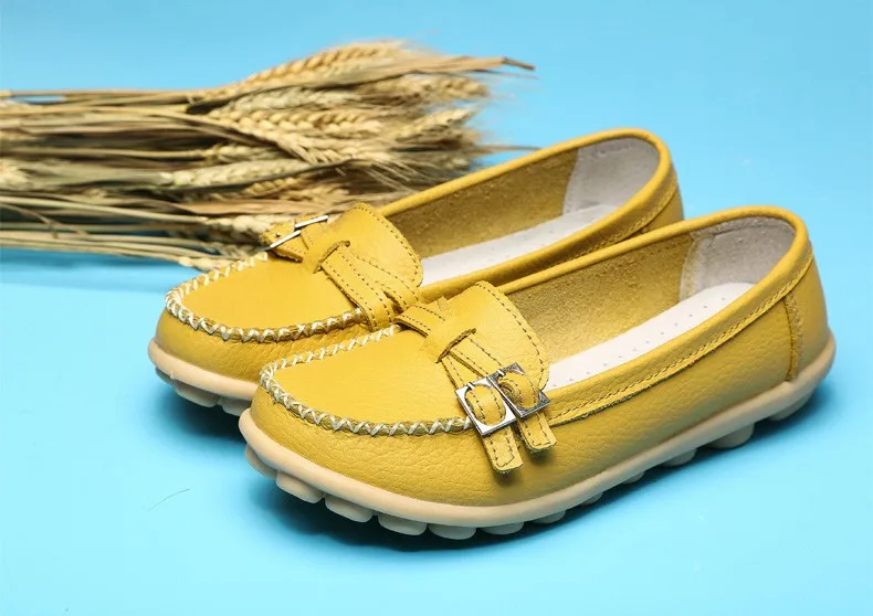 Soft Genuine Leather Shoes Women Slip On Woman Loafers Moccasins Female Flats Casual Women's Buckle Boat Shoe Plush Size 35-41 10