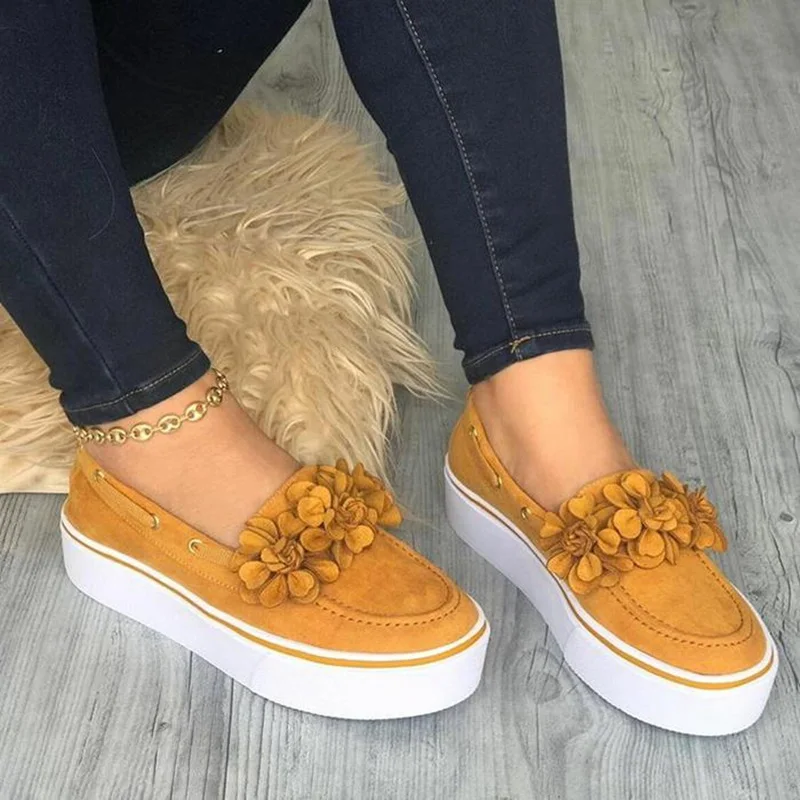 

MoneRffi 2019 Women Flats Shoes Platform Sneakers Slip On Flats Leather Suede Ladies Loafers Casual Floral Shoes Women Creepers