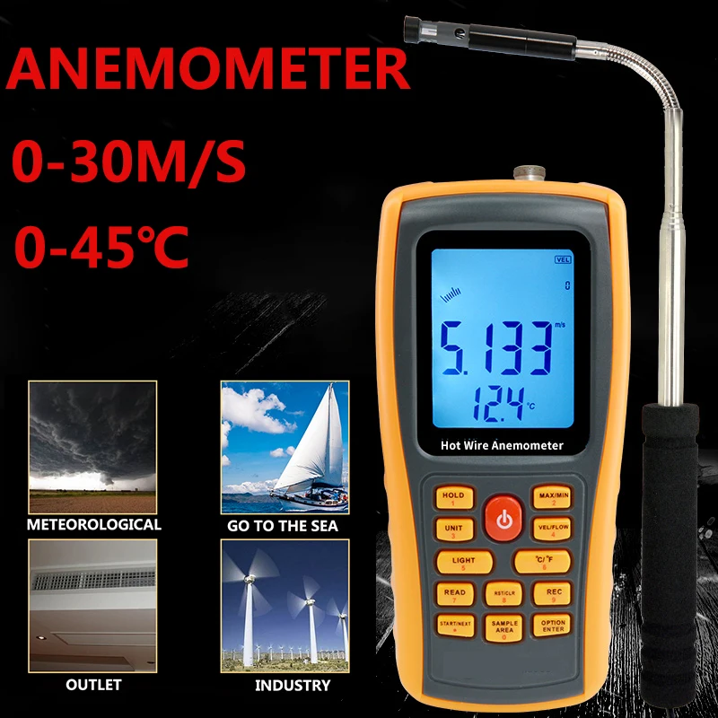 

High-precision Handheld digital anemometer wind speed meter Industrial air flow test instrument With USB