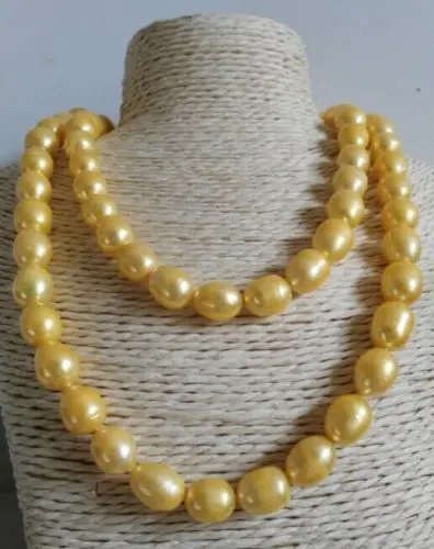 

Free Shipping >>>32 INCH HUGE 13MM NATURAL SOUTH SEA GENUINE GOLDEN PEARL NECKLACE 14K GOLD CLASP