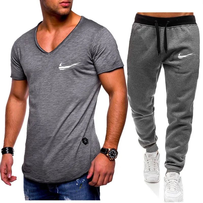 Homens de Moda Duas pechas Define t+ calchas Terno Homens Verao топы, футболки Marca de Moda impresssano Camiseta de Alta Qualidade spor