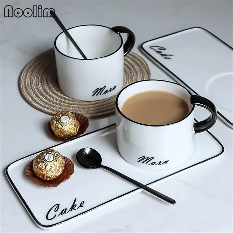 

Ceramic Teacup Set 1Pcs Cup with Spoon and Tray Luxury Breakfast Milk Coffee Cup Couple Mugs Teaware Set