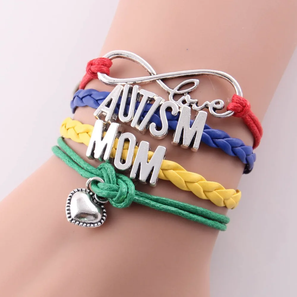 Infinity Love AUTISM MOM MUM SISTER DAD NANA GRANDMA AUNT Awareness Bracelet Heart Charm Leather Bracelets & Bangles bracelet jewelry