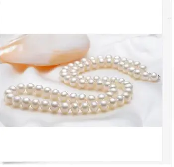 

classic round south sea9-10mm white pearl necklace 18inch 925s KKK