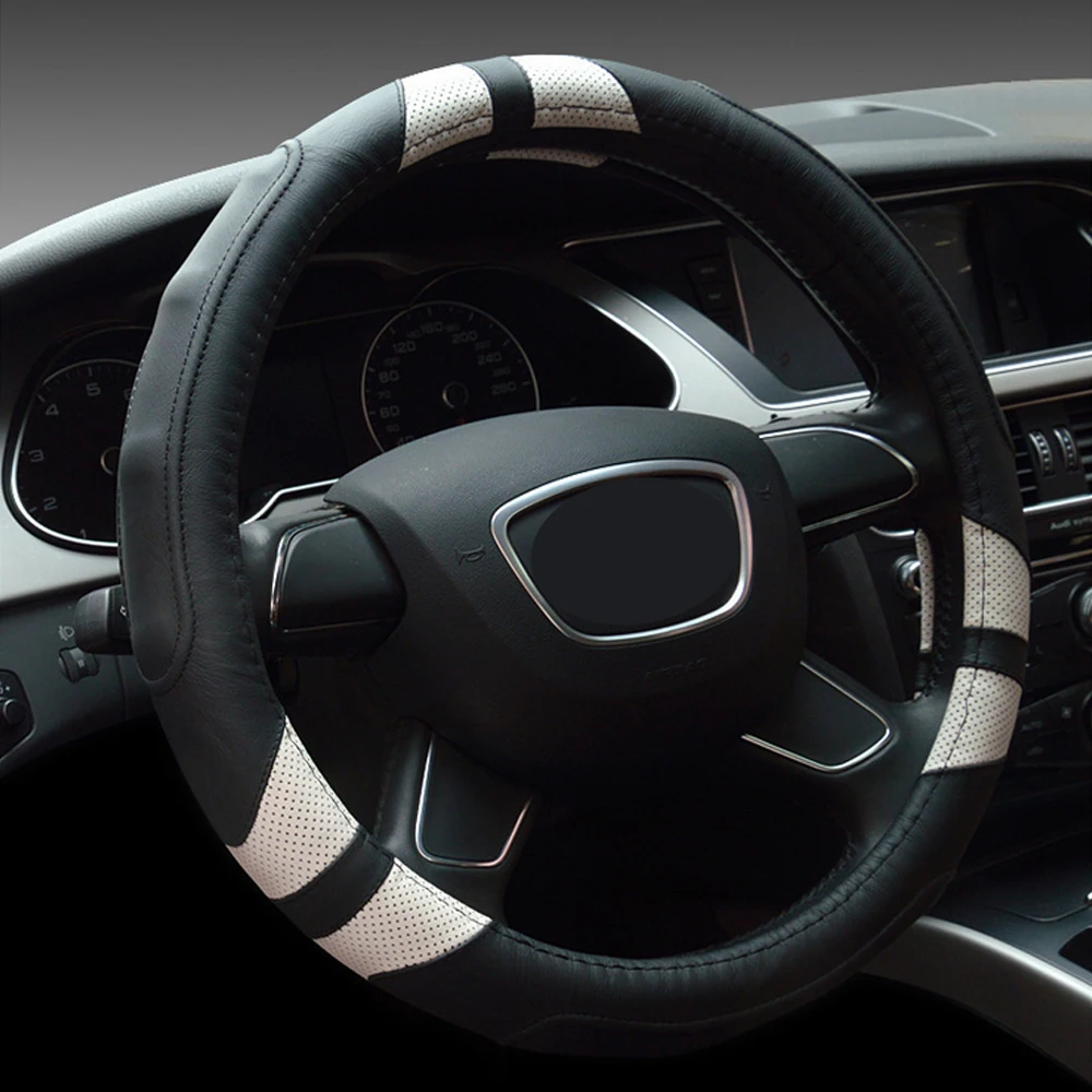 Universal Car Steering Cover Top Layer Leather Steering Wheel Covers Anti Slip Comfortable Car Interior Accessories 37cm 38cm Universal Car Steering Cover Top Layer Leather Steering Wheel Covers Anti Slip Comfortable Car Interior Accessories 37cm 38cm