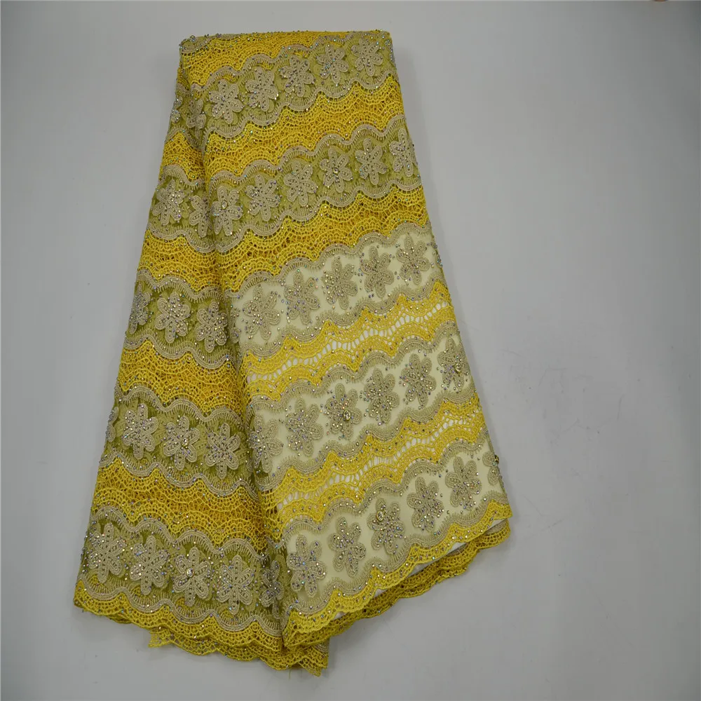 

LOVE THANKS LACE African Cord Embroidery Net Lace Fabric With Stones 2018 Yellow French Lace X75-1