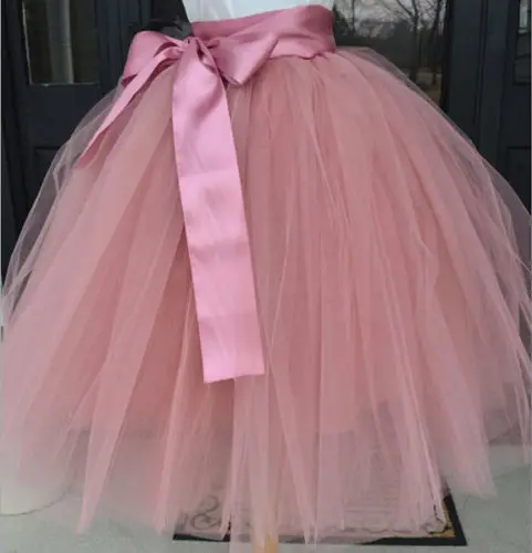 7 слоев миди Тюлевая юбка для детей модная одежда для девочек, юбки-пачки для Для женщин однотонное кружевное бальное платье юбка-пачка для вечеринки Лолита faldas saia - Цвет: Rose