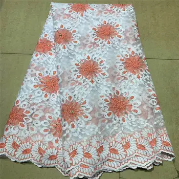 

2019 Latest white+Pink French African Lace Fabric High Quality African Embroidered Tulle Lace Fabric For Wedding
