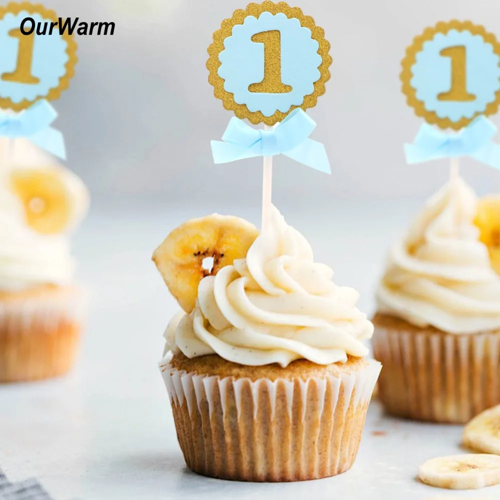 

OurWarm 10pcs/lot Cake Toppers Round Birthday Party Decoration 1 Year First Kids Birthday Party DIY Cupcake Topper Supplies