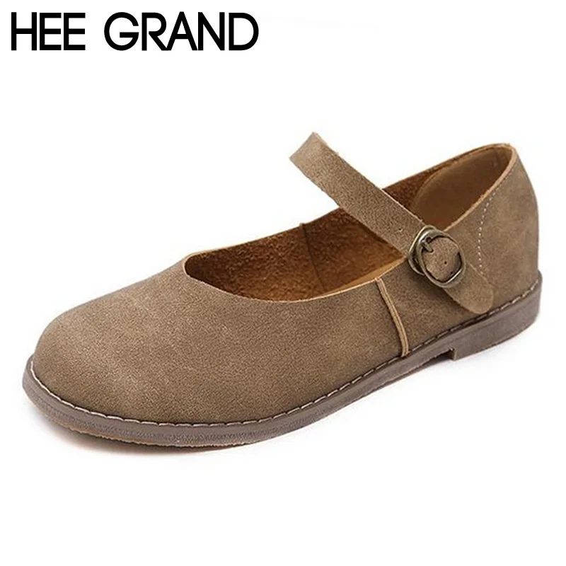 

HEE GRAND Woman Flats 2017 Flat with Soft Sole Top PU Leather Shoes Woman Buckle Vintage Sewing Student Loafers XWD5486