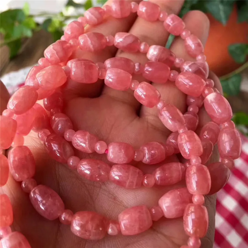 

100% 10x7mm Rose Natural Rhodochrosite Bracelets Barrel Beads Bracelet Woman Gemstone Fashion New style AAAAA Drop Shipping