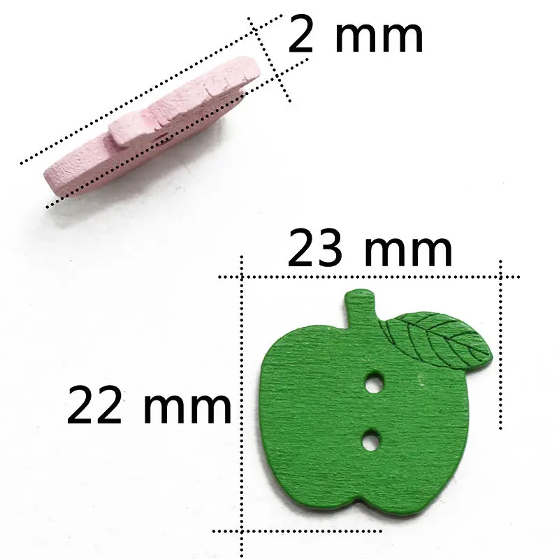 ZIEENE 10 шт.-100 шт, смешанные цвета, 7 цветов Детская большой мультфильм Apple деревянные пуговицы для шитья Скрапбукинг для ребенка, ручная работа, 2 отверстия 23x22 мм
