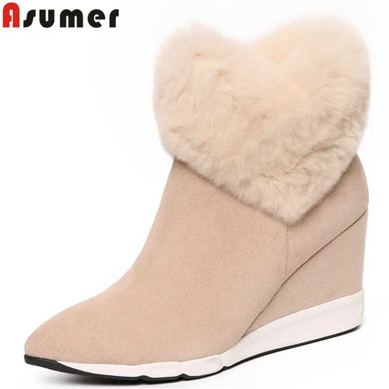 ASUMER black fashion ankle boots for women pointed toe zip suede leather boots wedges zip fur ladies shoes woman winter boots ASUMER black fashion ankle boots for women pointed toe zip suede leather boots wedges zip fur ladies shoes woman winter boots