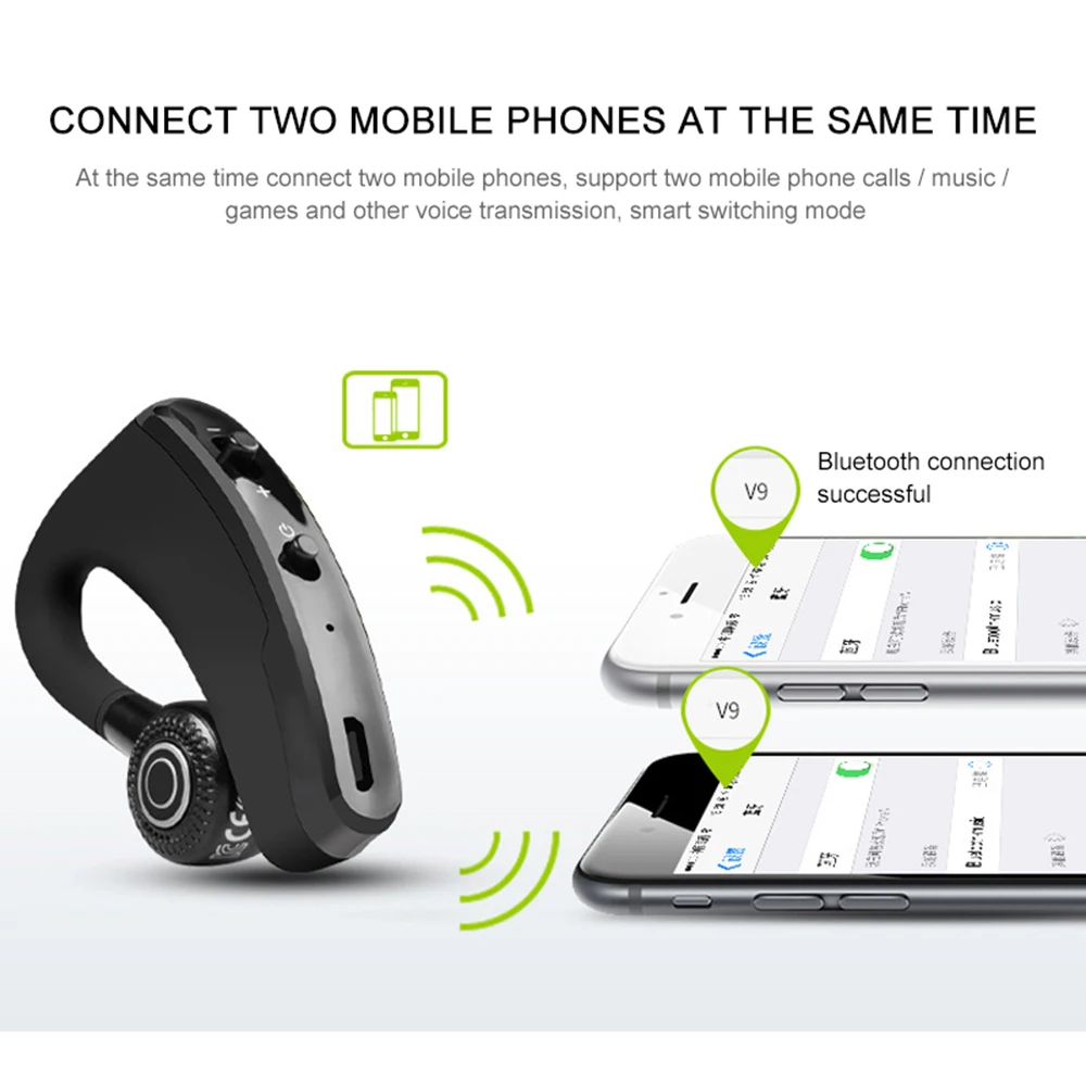 Leegoal V9 Handsfree Wireless Bluetooth Earphones Noise Control Business Wireless Bluetooth Headset with Mic for Driver Sport