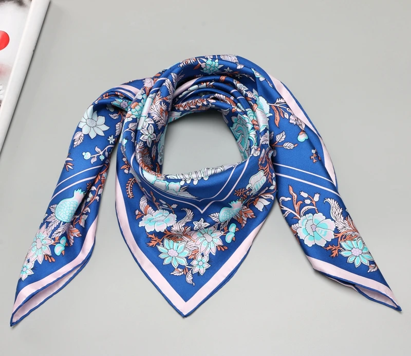 Цветочный принт большой квадратный саржевый шелковый шарф шаль Хиджаб головные шарфы для обертывания волос 88x88 см