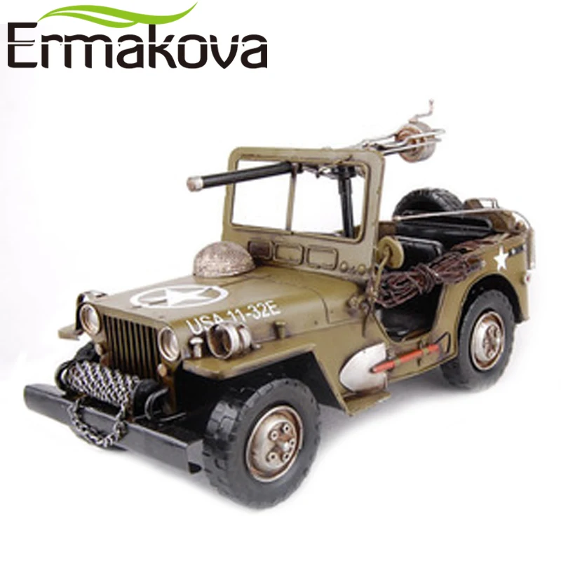 

ERMAKOVA Handmade Handicrafts Craft Retro Metal Car Willis Military Model Vintage Vehicle Figurine Car Home Office Decoration