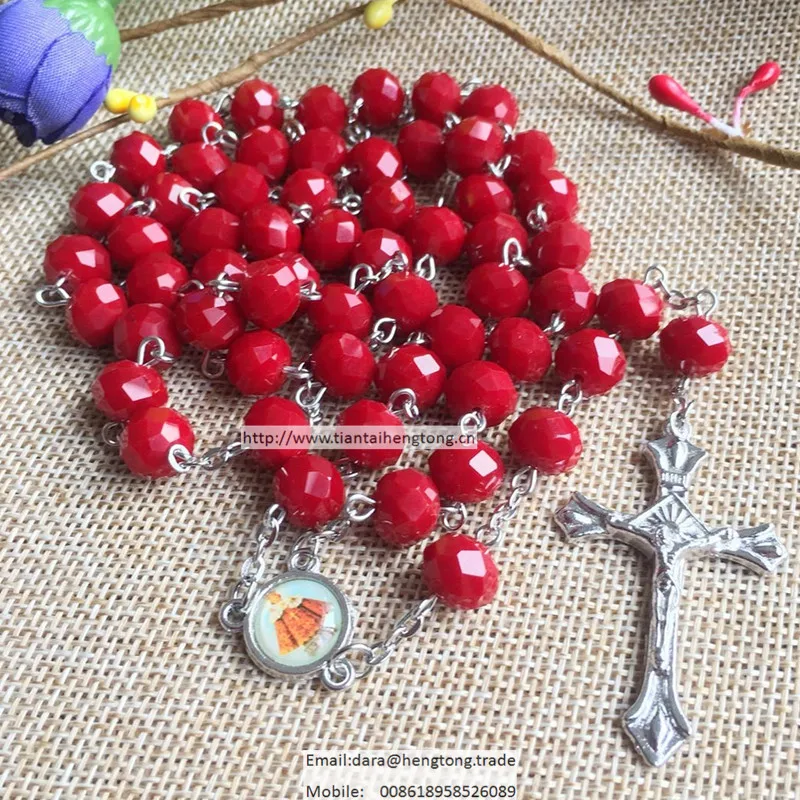 Free Shipping Red Crystal Bead Rosary Bead/ Rosary Necklace/ Saint