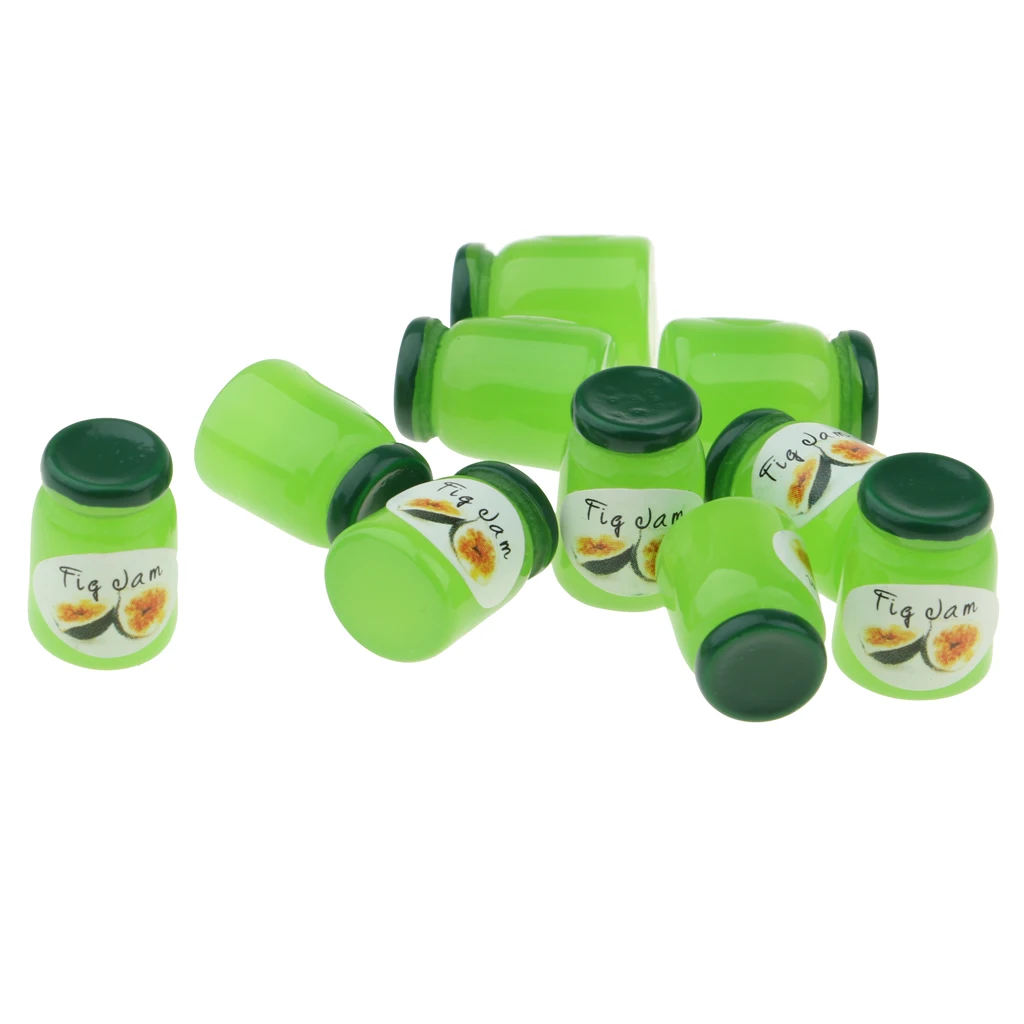 Handcrafts Miniature Food Groceries Model Soft Drink Juice Fig Jam Bottles For 1/12 Dolls House Dining Room Accessories 10 pcs