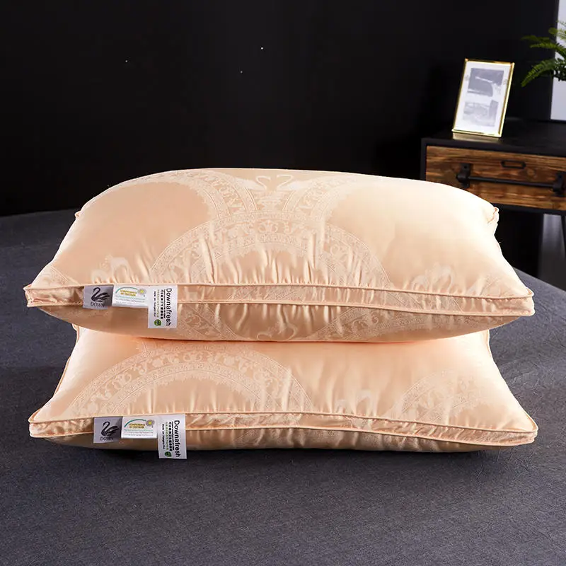 2Pcs 48*74cm Silk Satin Soft Pillow White/Gold/Gray Goose down filler Neck comfortable sleeping almohada oreiller kussens | Дом и сад