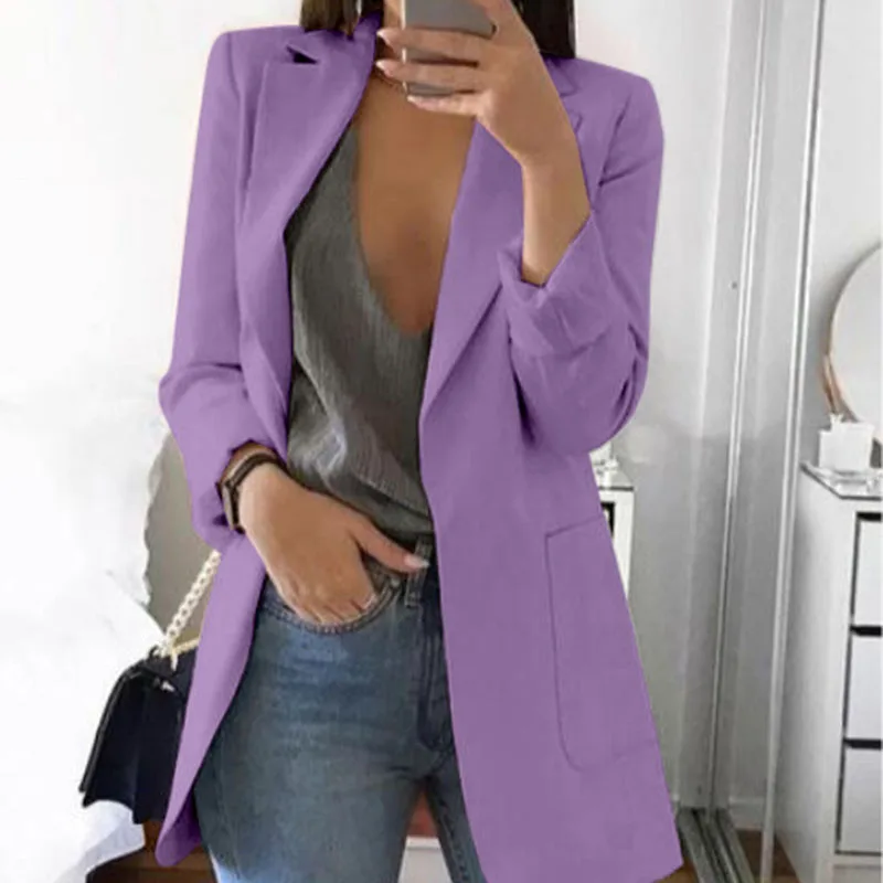 Autumn Office lady Long Slim Blazers Suit Women white Notched Blazer Coat Casual elegant long sleeve Female Business suit - Цвет: purple