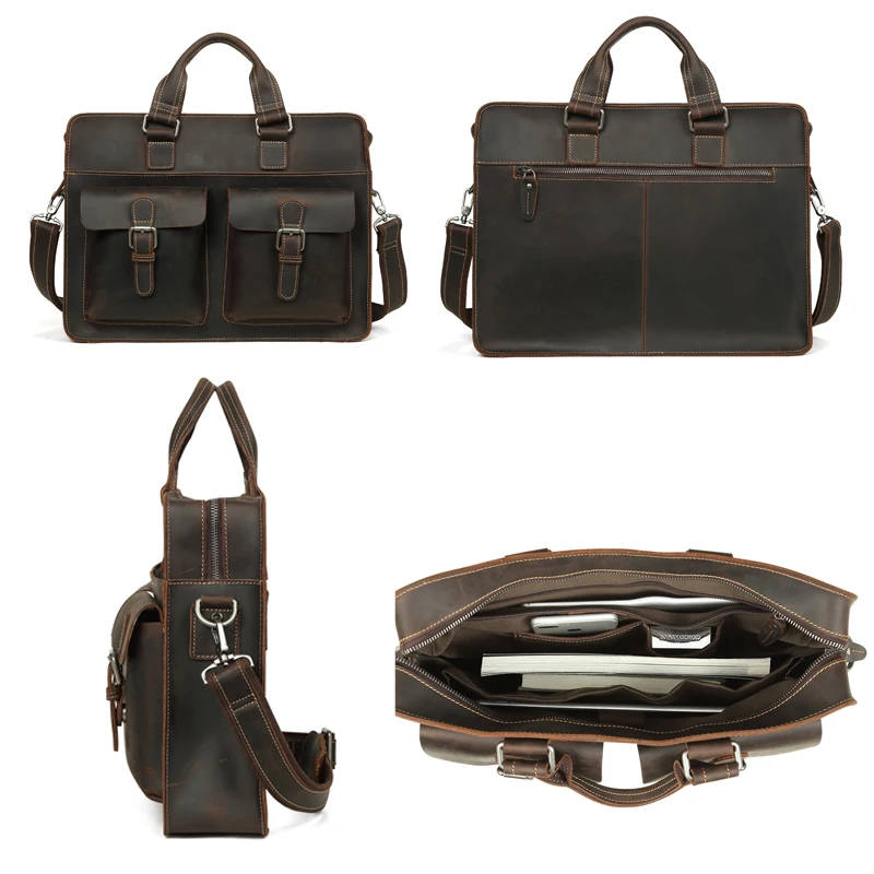 

2019 Vintage Men's Cow Genuine Leather Briefcase Crazy Horse Leather Messenger Bag Male Laptop Bag Men Business Travel Bag
